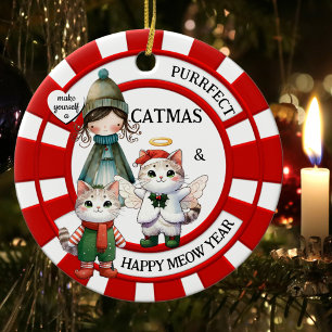 Funny Cats Crazy Cat Lady Niedliche Weihnachten Keramik Ornament