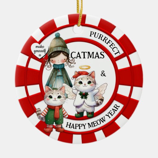 Funny Cats Crazy Cat Lady Niedliche Weihnachten Keramik Ornament (Vorne)