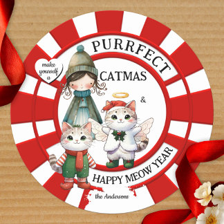 Funny Cats Crazy Cat Lady Niedliche Weihnachten Runder Aufkleber