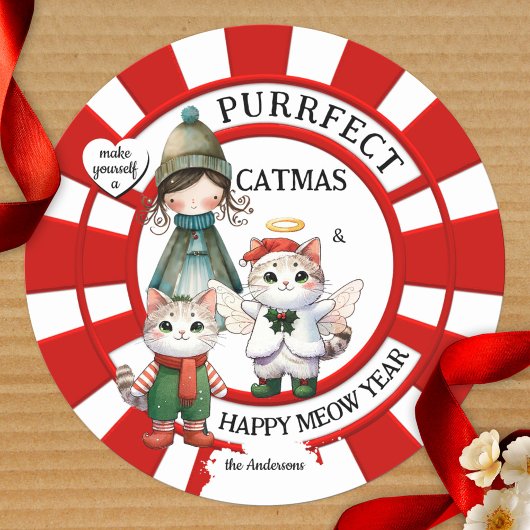 Funny Cats Crazy Cat Lady Niedliche Weihnachten Runder Aufkleber