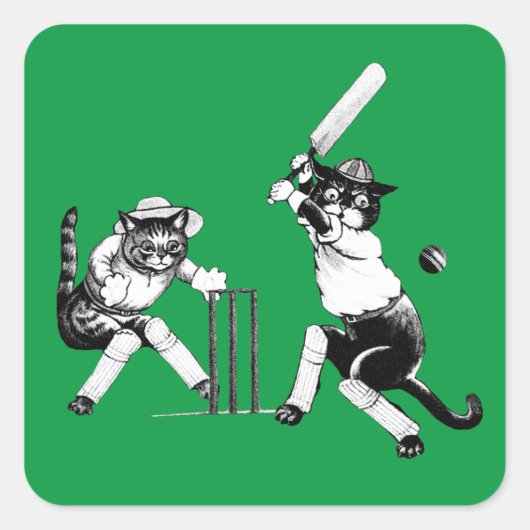 Funny Cats, die Cricket spielen Quadratischer Aufkleber (Vorderseite)