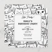 Funny Cats Doodle Muster Geburtstag Einladung (Vorne/Hinten)