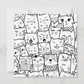 Funny Cats Doodle Muster Geburtstag Einladung (Rückseite)