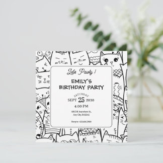 Funny Cats Doodle Muster Geburtstag Einladung