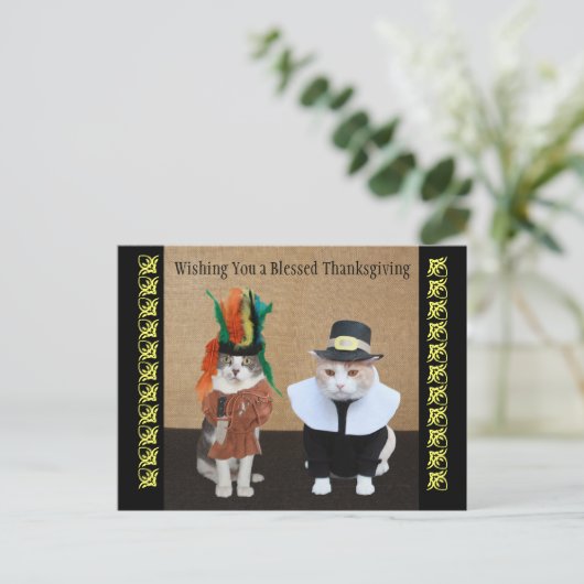 Funny Cats Erntedank Feiertagspostkarte (Stehend Vorderseite)