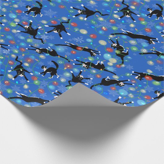 Funny Cats fesseln in Weihnachtslicht Geschenkpapier (Ecke)