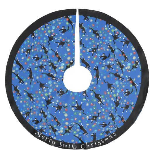 Funny Cats geknackt in Weihnachtslicht Custom Polyester Weihnachtsbaumdecke (Vorderseite)