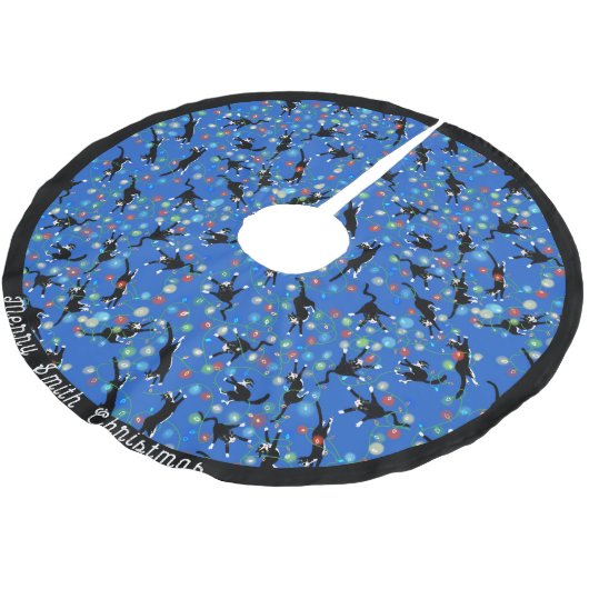 Funny Cats geknackt in Weihnachtslicht Custom Polyester Weihnachtsbaumdecke (Schrägansicht)