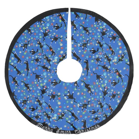 Funny Cats geknackt in Weihnachtslicht Custom Polyester Weihnachtsbaumdecke (Vorderseite)