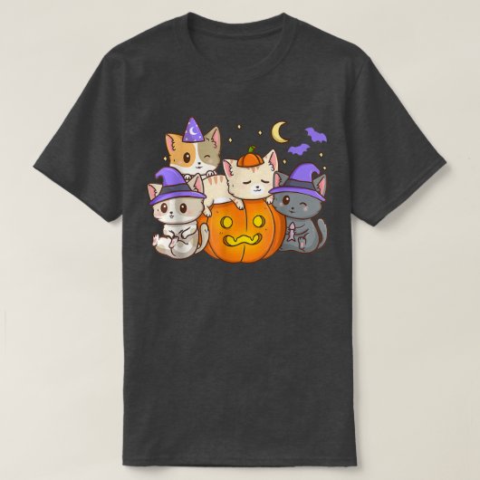 Funny Cats Halloween Anime Cat Kawaii Neko Pumpkin T-Shirt (Design vorne)