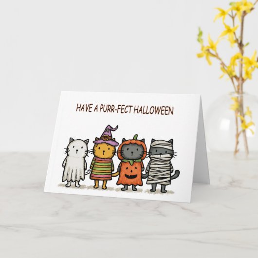 Funny Cats Happy Halloween Karte (Gelbe Blume)