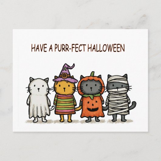 Funny Cats Happy Halloween Postkarte (Vorderseite)