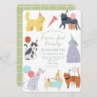 Funny Cats Hunde Purr-fect Geburtstag Pawty Einladung