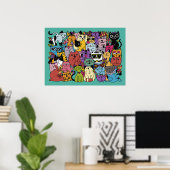 Funny Cats Illustration benutzerdefinierte Farbe Poster (Heimbüro)
