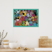 Funny Cats Illustration benutzerdefinierte Farbe Poster (Küche)