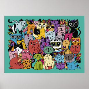 Funny Cats Illustration benutzerdefinierte Farbe Poster