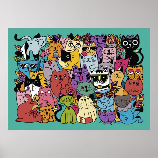 Funny Cats Illustration benutzerdefinierte Farbe Poster (Vorne)