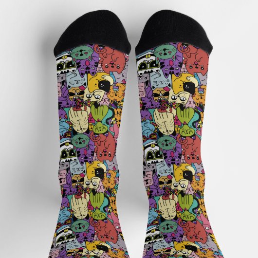 Funny Cats Illustration benutzerdefinierte Farbe Socken (Oben)