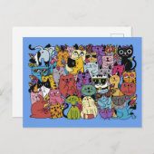 Funny Cats Illustration Postkarte (Vorne/Hinten)