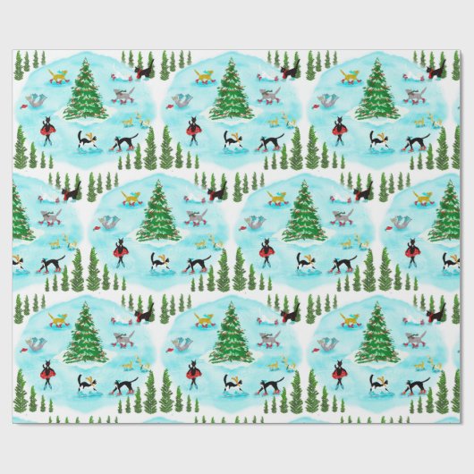 Funny Cats im Winter Wonderland Urlaub Geschenkpapier (Flach)