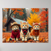 Funny Cats in Preppy Fall Attire and Hats   Poster (Vorne)