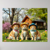 Funny Cats in Preppy Spring Attire and Hats Poster (Vorne)