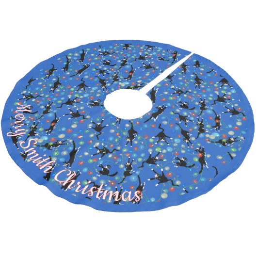 Funny Cats in Weihnachtslicht geklammert nach Maß Polyester Weihnachtsbaumdecke (Schrägansicht)