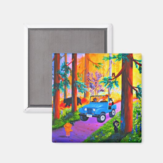 Funny Cats Jeep Creationarts Magnet (Vorderseite/Rückseite)