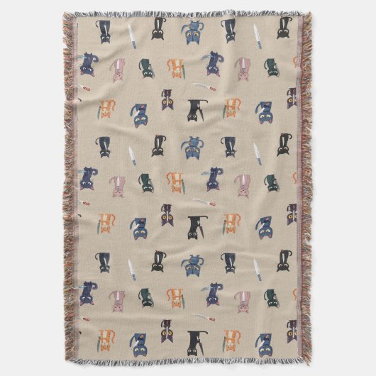 Funny Cats & Knives Throw Blanket Decke (Vorderseite Vertikal)