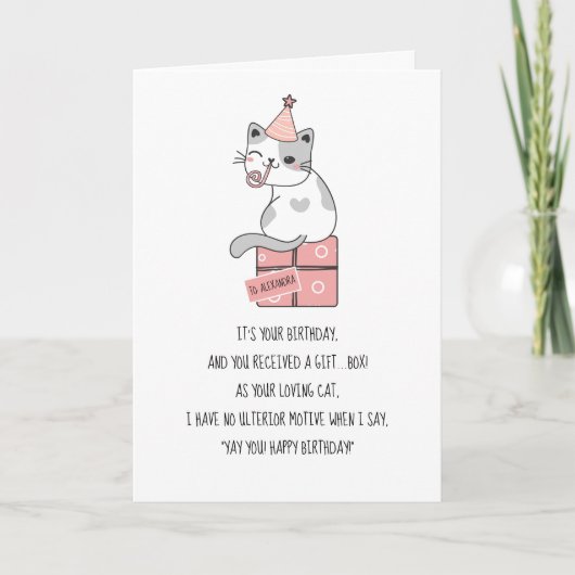 Funny Cats Love Boxes Custom Name Birthday Karte (Vorderseite)