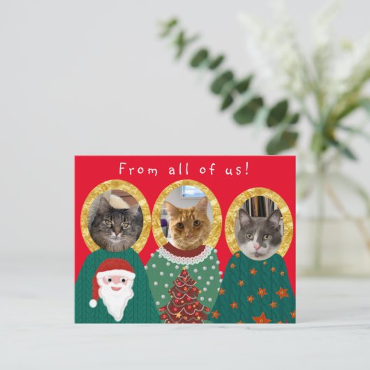 Funny Cats Maßgeschneidert Ugly Weihnachtskraut Postkarte (Stehend Vorderseite)