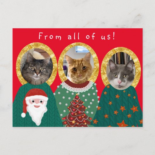Funny Cats Maßgeschneidert Ugly Weihnachtskraut Postkarte (Vorderseite)