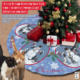 Funny Cats Meet Snowman Holiday Story Weihnachten Polyester Weihnachtsbaumdecke