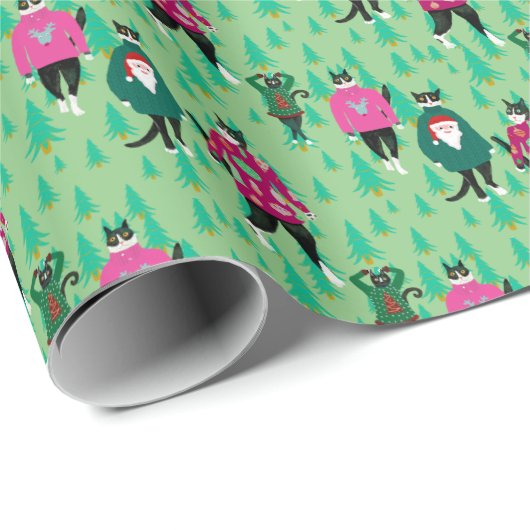 Funny Cats Model Ugly Christmas Sweaters Geschenkpapier (Rolleneckpunkt)
