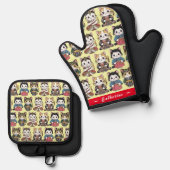 Funny Cats National Costume (Personalisiert) Ofenhandschuh & Topflappen-Set (Vorderseite/Rückseite)