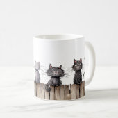Funny Cats on Fence Niedlicher Tiere Haustiere Kaffeetasse (VorderseiteRechts)