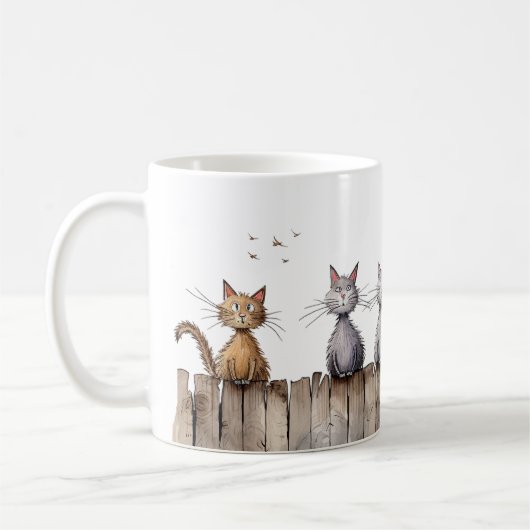 Funny Cats on Fence Niedlicher Tiere Haustiere Kaffeetasse (Links)