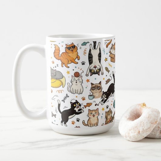 Funny Cats Pattern Mug For Cat Lovers Kaffeetasse (Mit Donut)