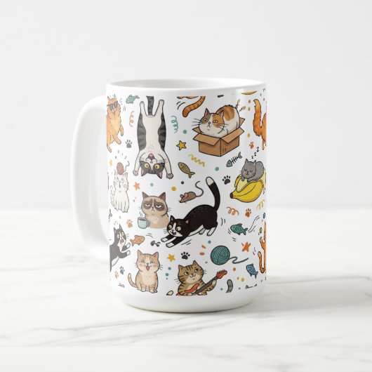 Funny Cats Pattern Mug For Cat Lovers Kaffeetasse (Vorderseite Links)