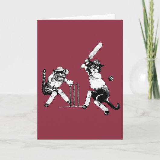Funny Cats Playing Cricket Feiertagskarte (Vorderseite)
