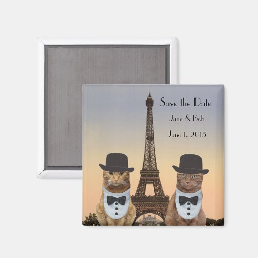 Funny Cats Save the Date Paris Wedding II Magnet (Vorderseite/Rückseite)