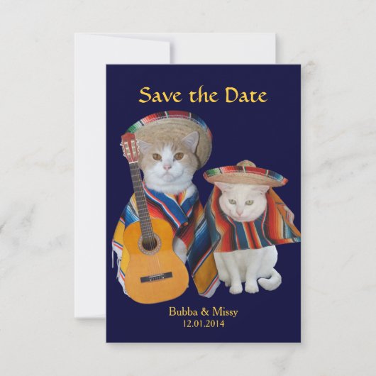 Funny Cats South of the Border Wedding Rettete den Save The Date (Vorderseite)