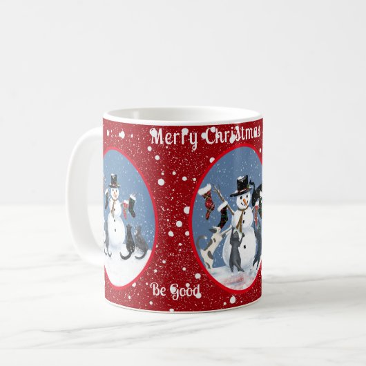 Funny Cats und Snowman Red Personalisiert Kaffeetasse (Vorderseite Links)