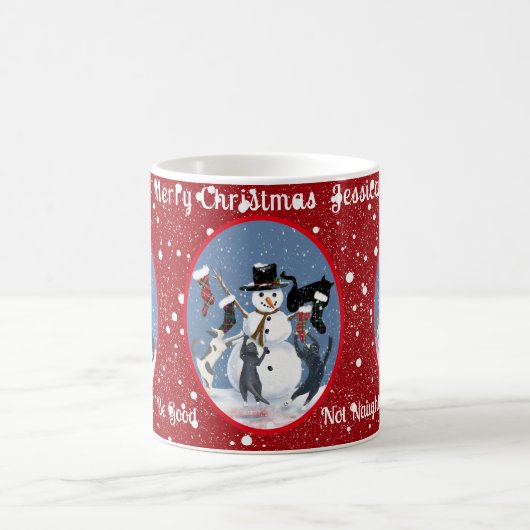 Funny Cats und Snowman Red Personalisiert Kaffeetasse (Mittel)