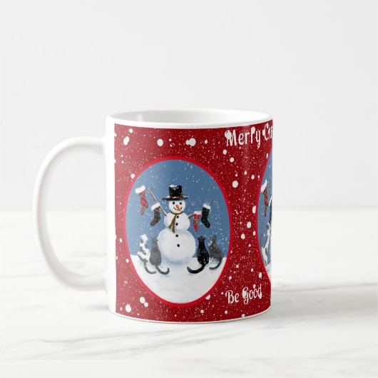 Funny Cats und Snowman Red Personalisiert Kaffeetasse (Links)