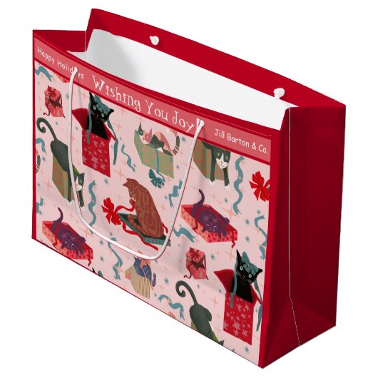 Funny Cats und Weihnachtsboxen Custom Large Große Geschenktüte (Vorderseite Schrägansicht)