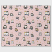 Funny Cats unter den Sternen auf der rosa Katze ge Geschenkpapier (Flach)