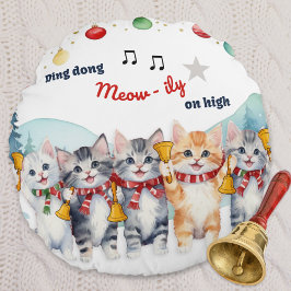 Funny Cats Wasserfarbe Personalisiert Weihnachten Rundes Kissen
