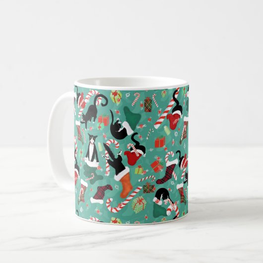 Funny Cats Weihnachts-Strumpf Kaffeetasse (Vorderseite Links)