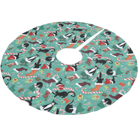 Funny Cats Weihnachts-Strümpfe Polyester Weihnachtsbaumdecke (Schrägansicht)